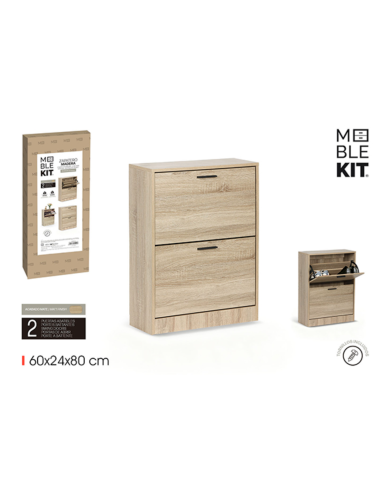 MUEBLE ZAPATERO 2 NIVELES OAK MOBLEKIT 60X24X80CM