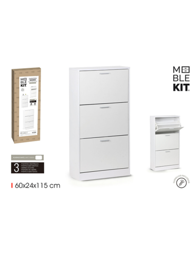 MUEBLE ZAPATERO 3 NIVELES BLANCO MOBLEKIT 60X24X115