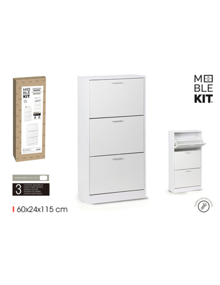 MUEBLE ZAPATERO 3 NIVELES BLANCO MOBLEKIT 60X24X115