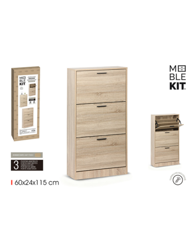 MUEBLE ZAPATERO 3 NIVELES OAK MOBLEKIT 60X24X115
