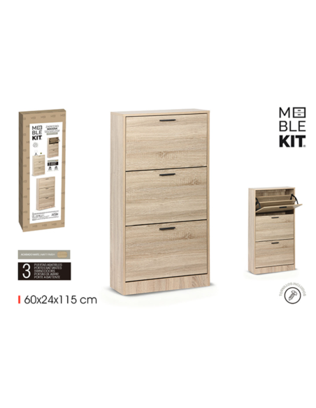 MUEBLE ZAPATERO 3 NIVELES OAK MOBLEKIT 60X24X115
