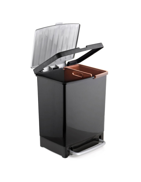CUBO PEDAL RECICLAJE NEGRO 25L 17+8 L