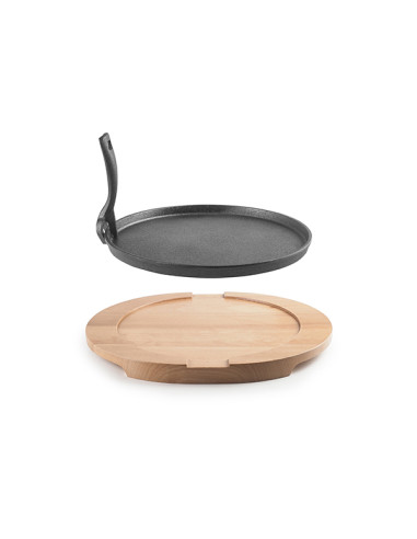 PLATO HIERRO FUNDIDO C/BASE MADERA 26 CM