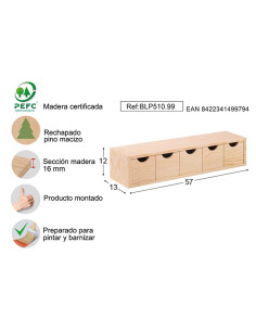 CAJONERA 5X1 PINO S/BARN 57X13X12CM
