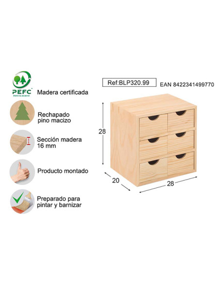 CAJONERA 3X2 PINO S/BARN 28X20X28CM