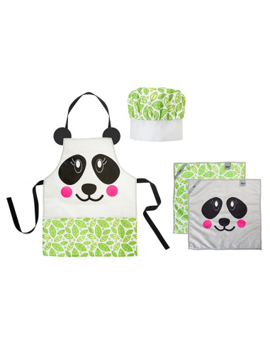 DELANTAL+GORRO+2PAÑOS PANDA INFANTIL