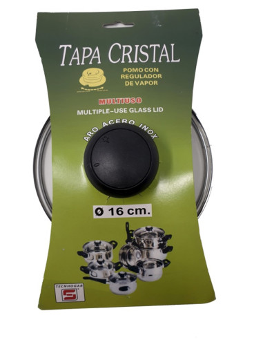 TAPA CRISTAL C/REGULADOR VAPOR 16 CM