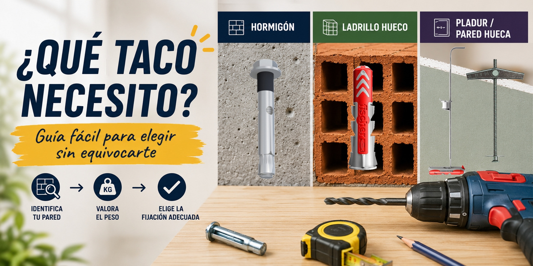 Cómo elegir el taco adecuado para cada pared: guía fácil para principiantes